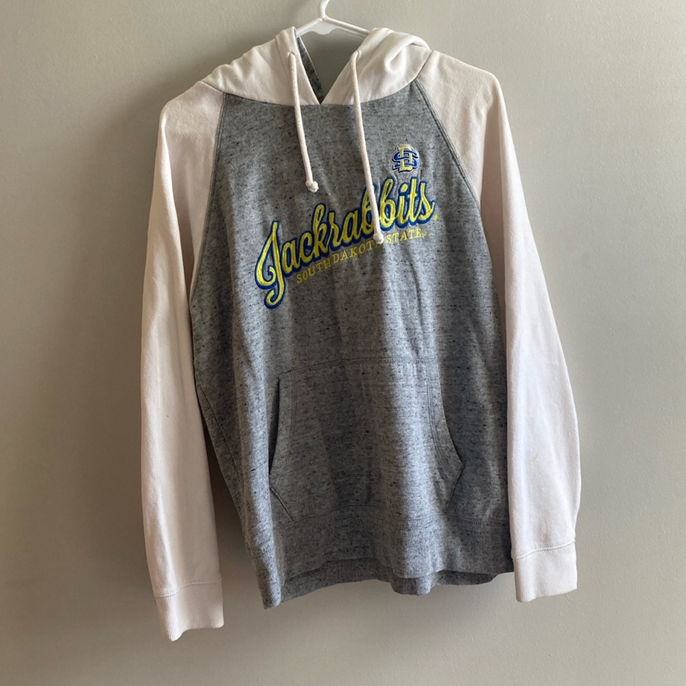 Gray and White Athletic Hoodie Sweatshirt